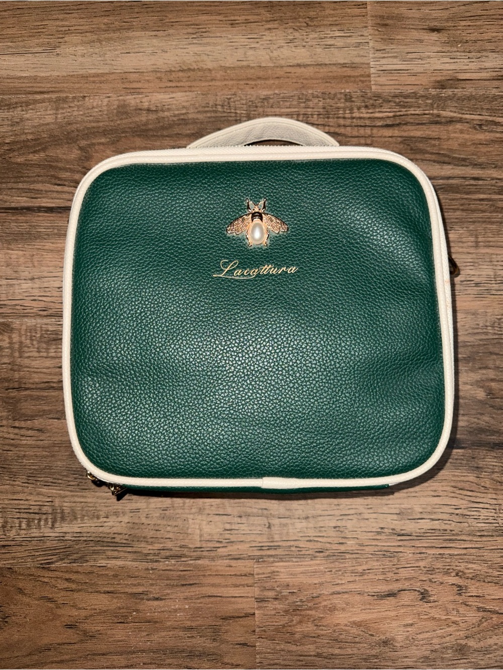 Forest Green Travel Toiletry Bag with Cream Trim